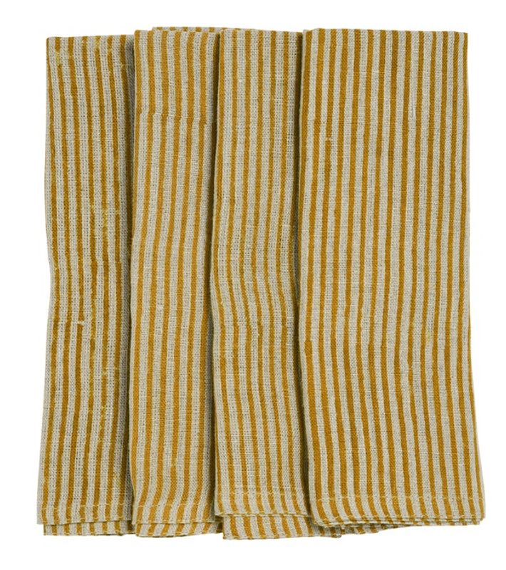 Stripete serviett lin 2 stk - Ochre | Chamois