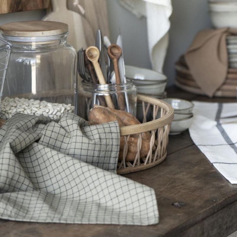 Kjøkkenhåndkle jordfarget med sorte ruter | IB Laursen